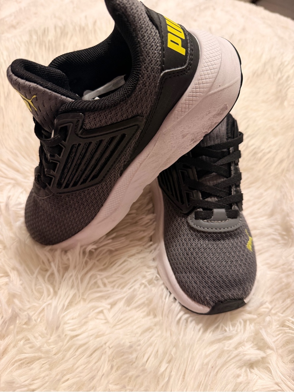 PUMA Kids' Gray and Black Athletic Sneakers with Yellow Accent size 13